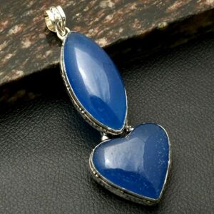 Blue Chalcedony Gemstone 925 Sterling Silver Ethnic Handmade Pendant Necklace